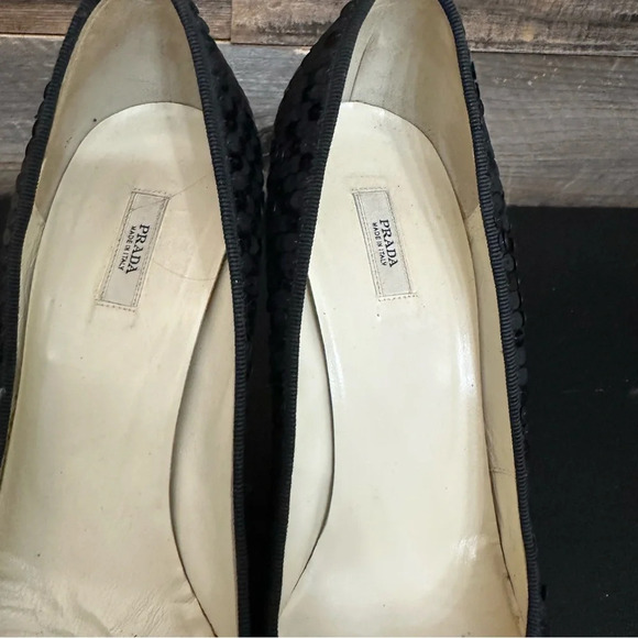 Prada Black Sequins Pumps Women 39 Black Bow Satin Toe & Heel Stiletto Shoes - Picture 5 of 12